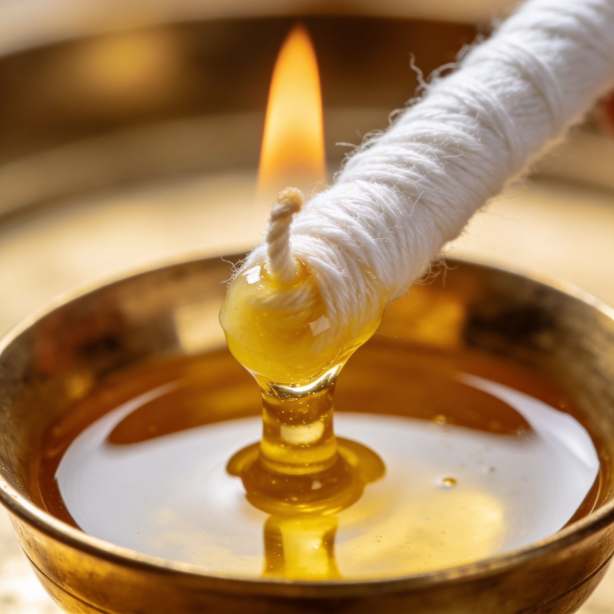 Handmade cotton wicks dipped in ghee arranged in a small brass bowl